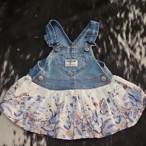 OshKosh B'gosh Blue Denim Pinafore with Floral Skirt